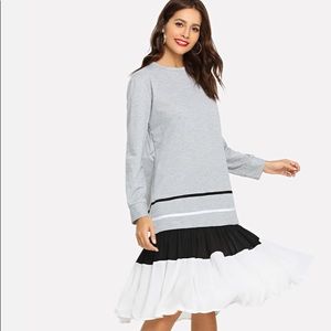 Striped Ruffle Hem Dress  ~L